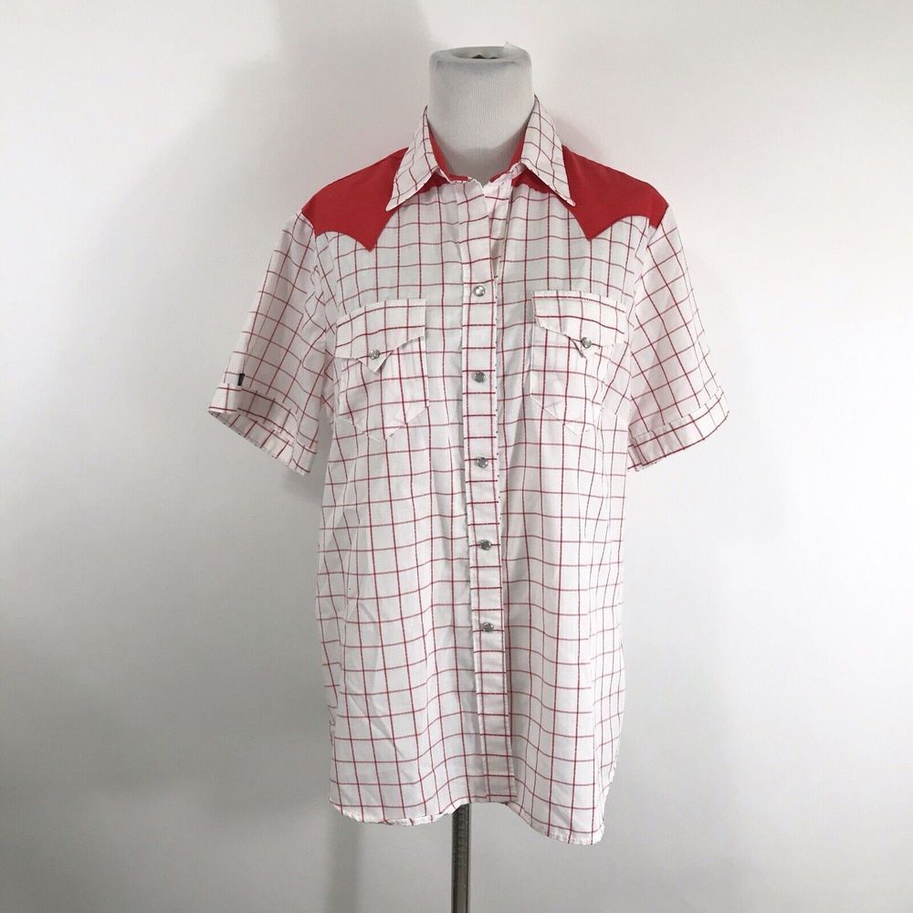 Rockmount Ranch Wear‎ Plaid Pearl Snap Red Sheer Joy Shirt Women's Size 38